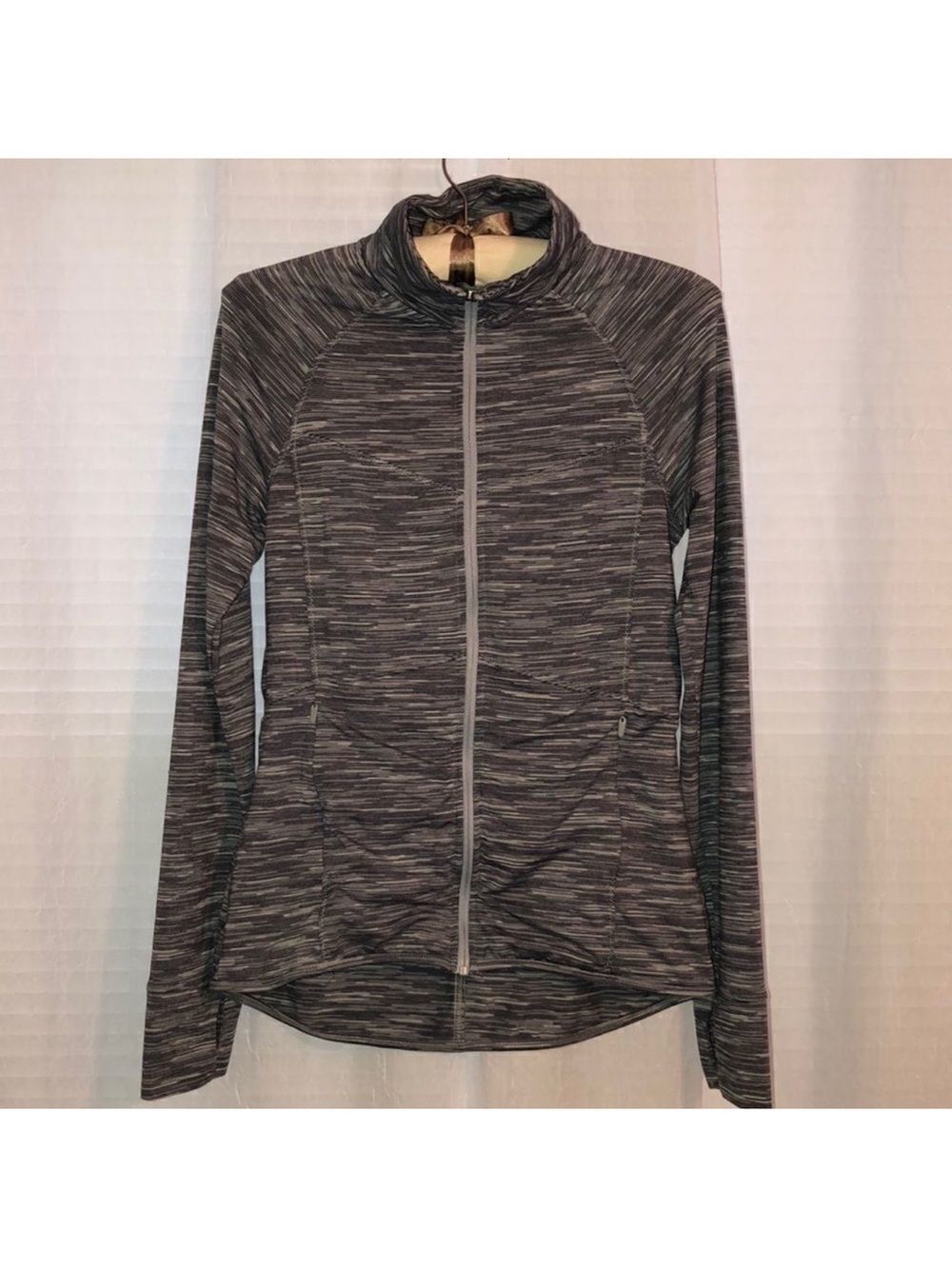 Champion S Active Full Zip Mock Neck Fitted Gray White Heathered Sweatshirt